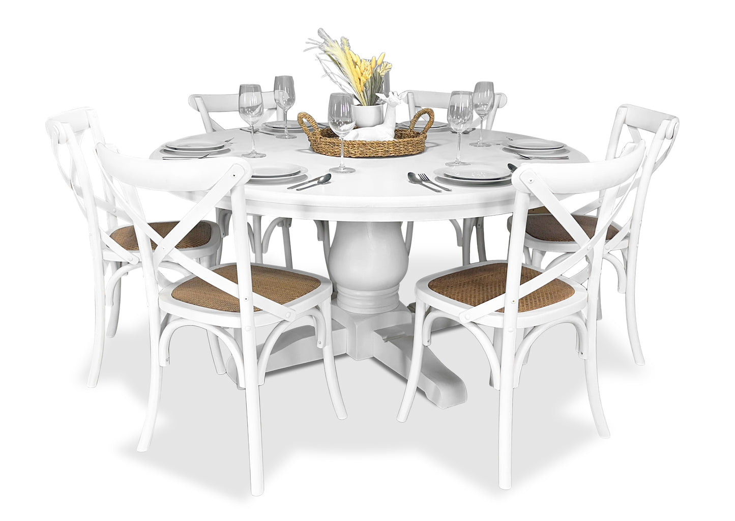 Cross Back Chair - White (Rattan Seat)