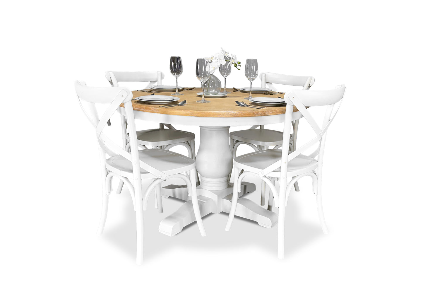 Cross Back Chair - White (Timber Seat)