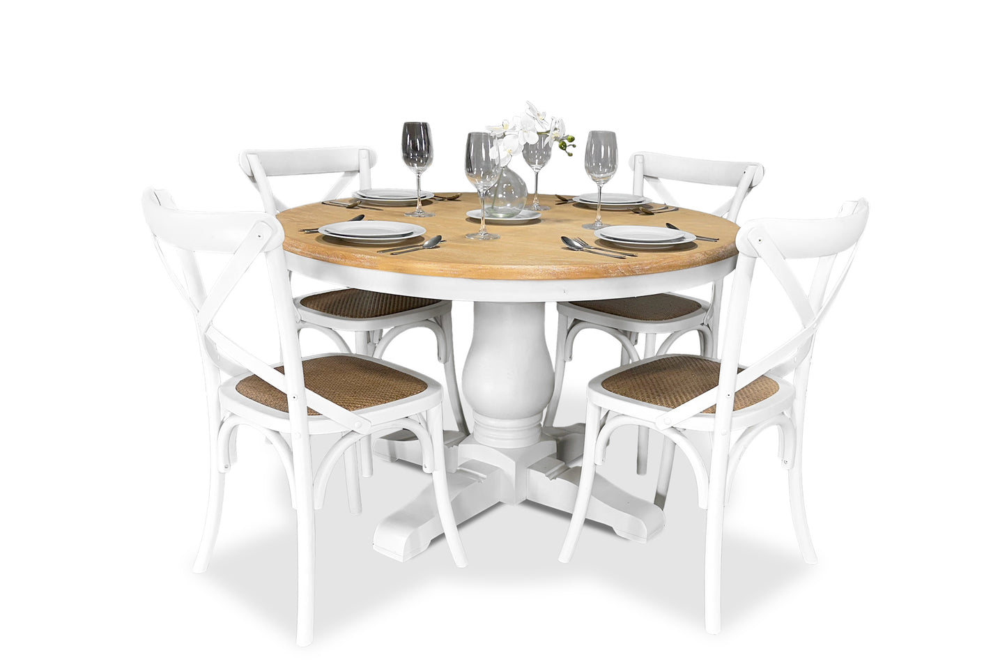 Cross Back Chair - White (Rattan Seat)