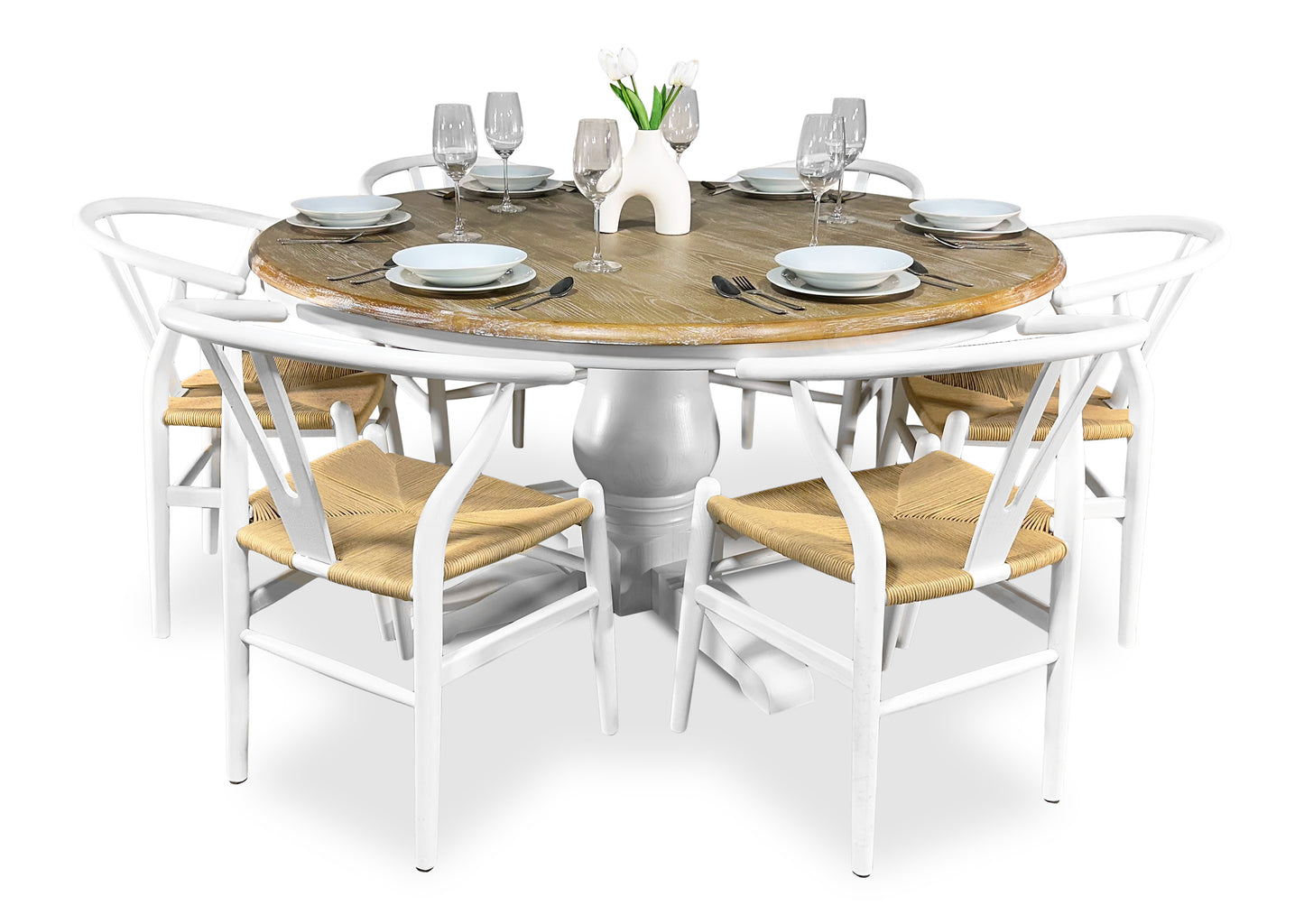 Parisienne White/Oak & Wishbone Dining Suite (1500mm)
