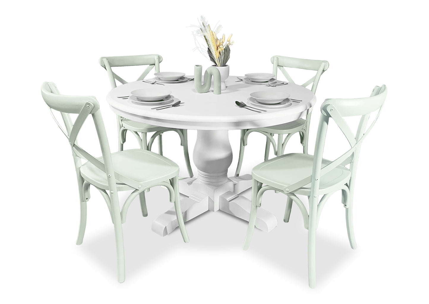 Parisienne White & Cross Back Dining Suite (1200mm)