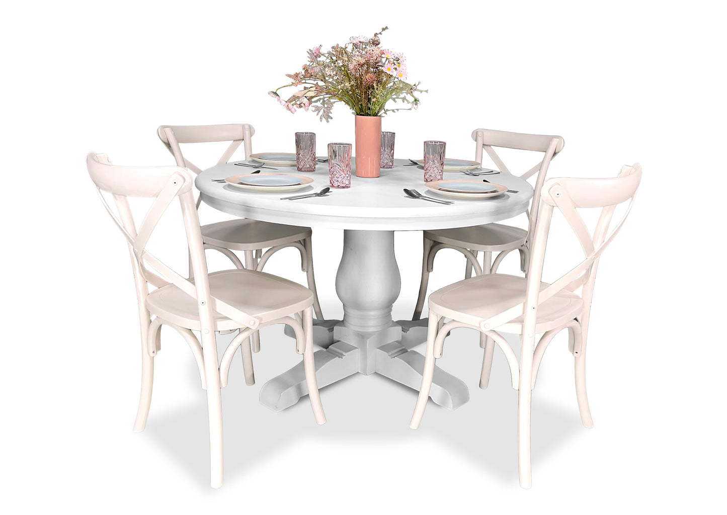 Parisienne White & Cross Back Dining Suite (1200mm)