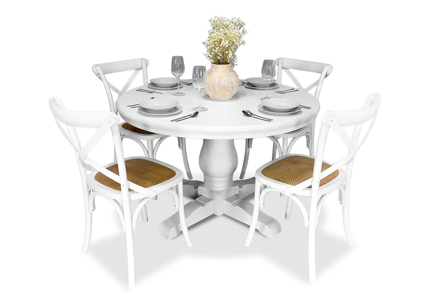 Cross Back Chair - White (Rattan Seat)