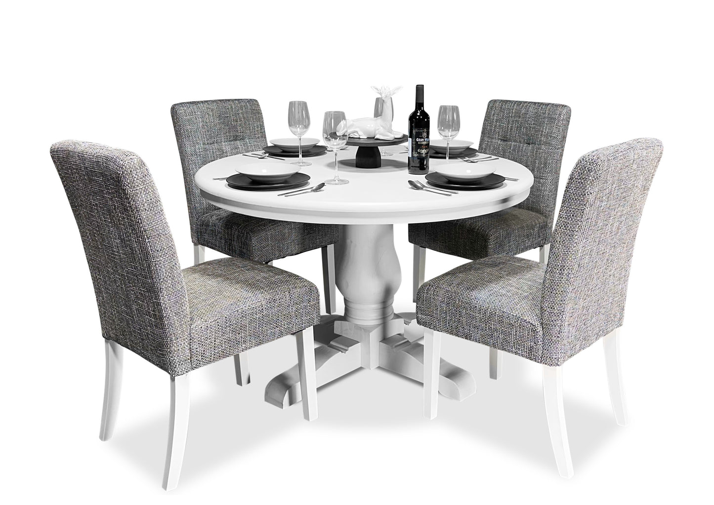 Parisienne White & Tweed Dining Suite (1200mm)