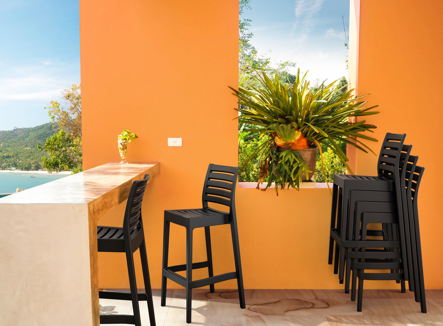 Noosa Outdoor Barstool - Black