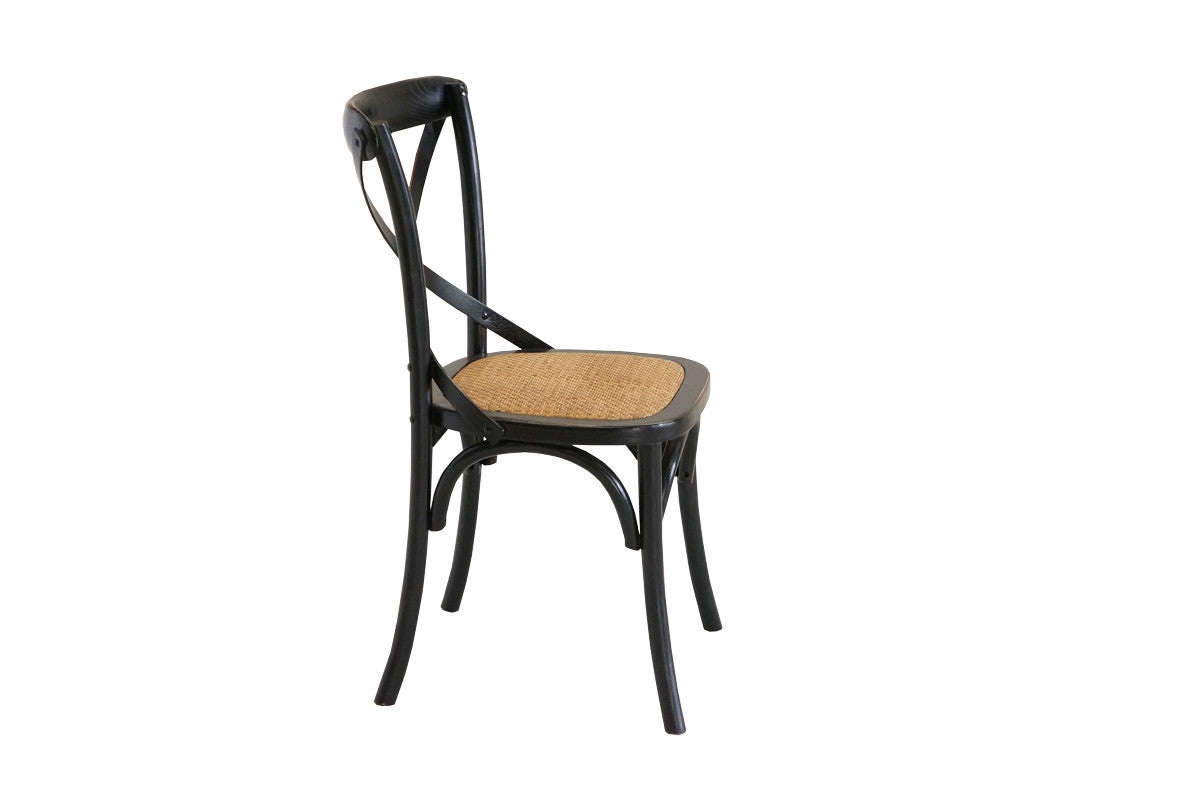 Cross Back Chair - Black (Rattan Seat)