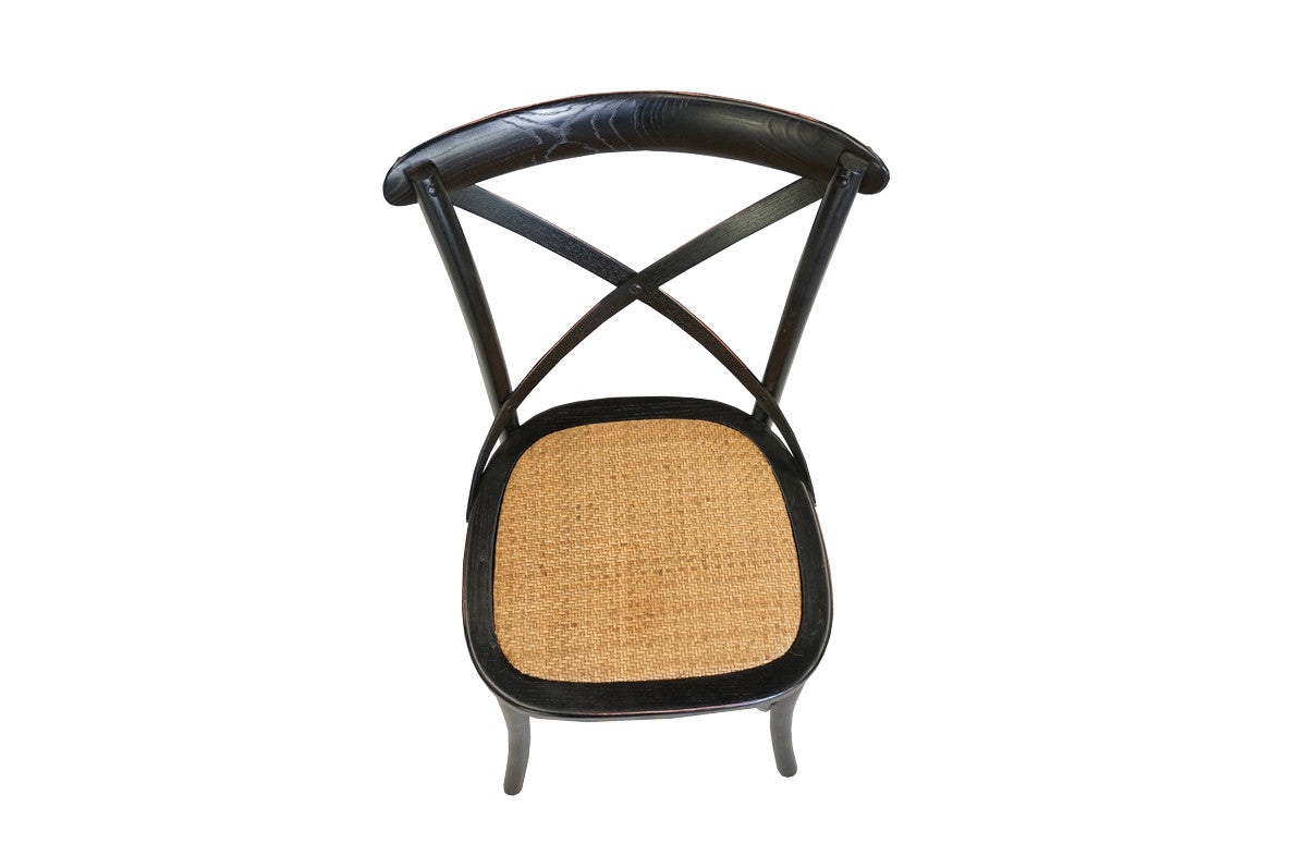 Cross Back Chair - Black (Rattan Seat)