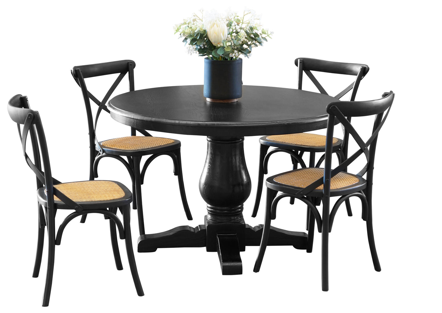 Cross Back Chair - Black (Rattan Seat)