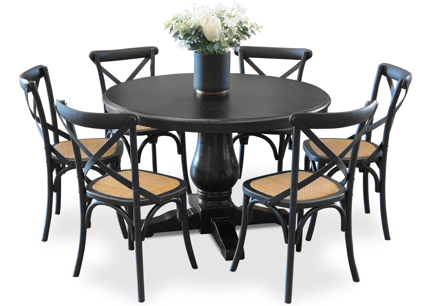 Cross Back Chair - Black (Rattan Seat)