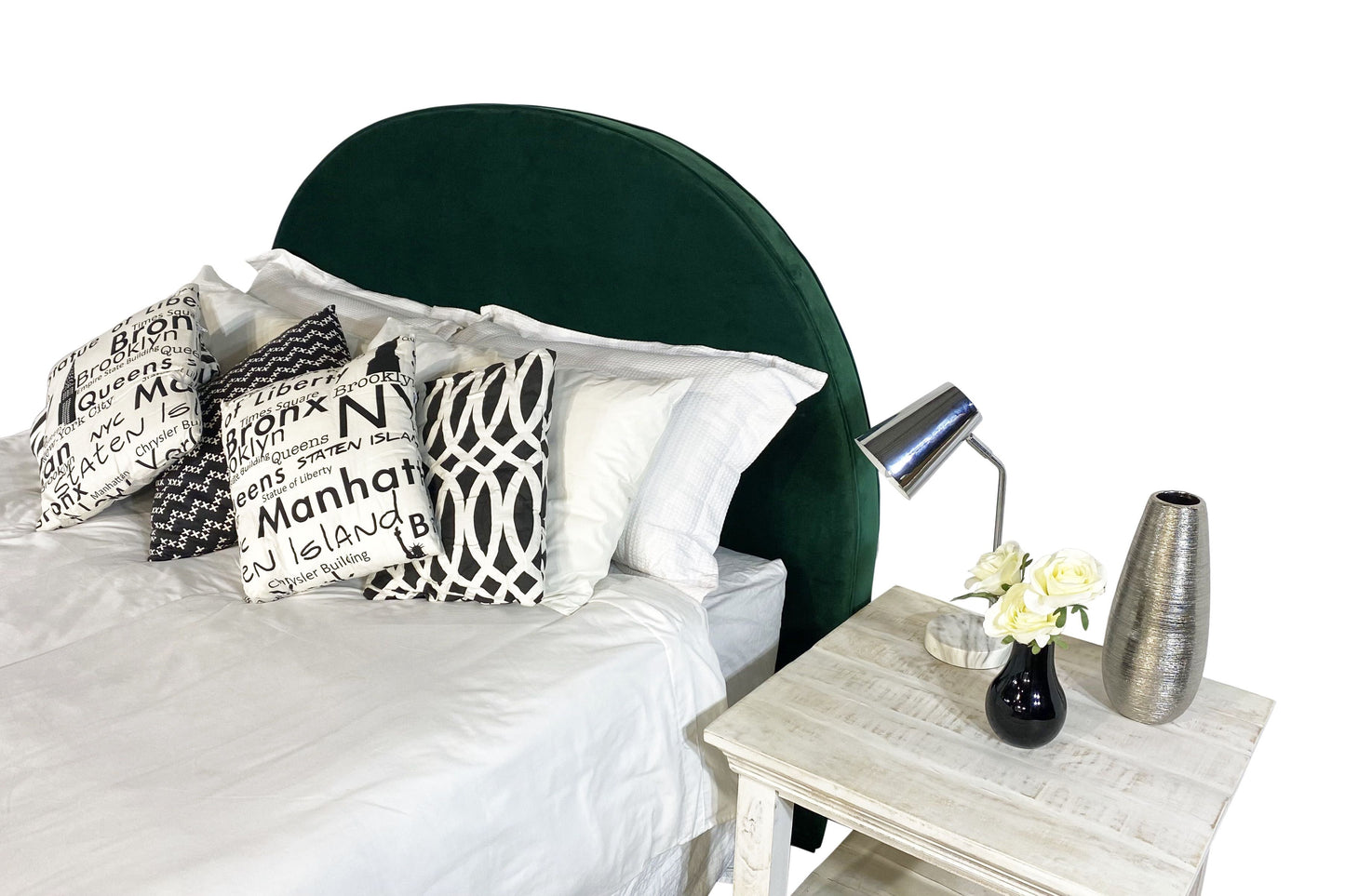 Arched Bedhead - Green Velvet