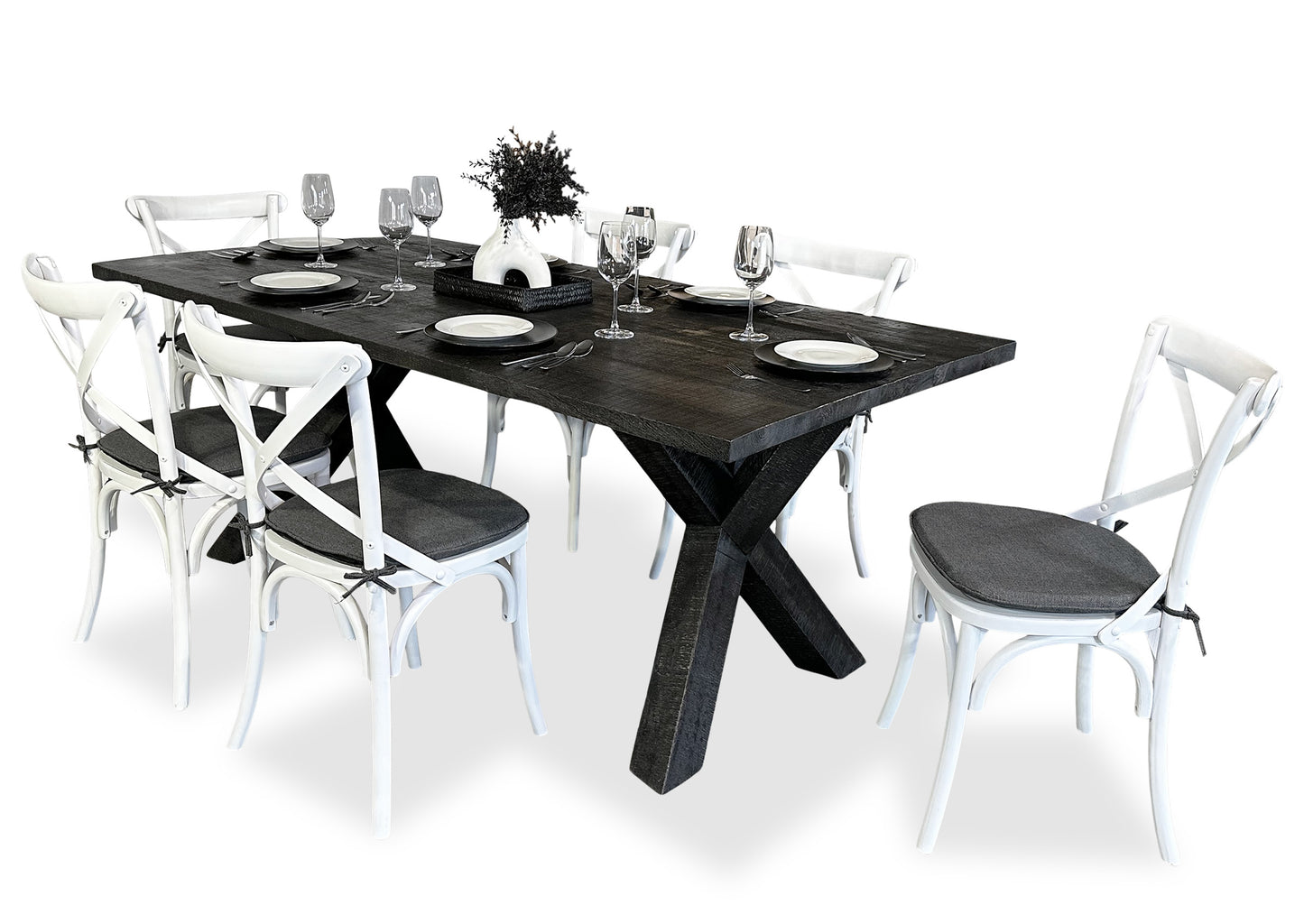 Ebony Bridge & Cross Back Dining Suite