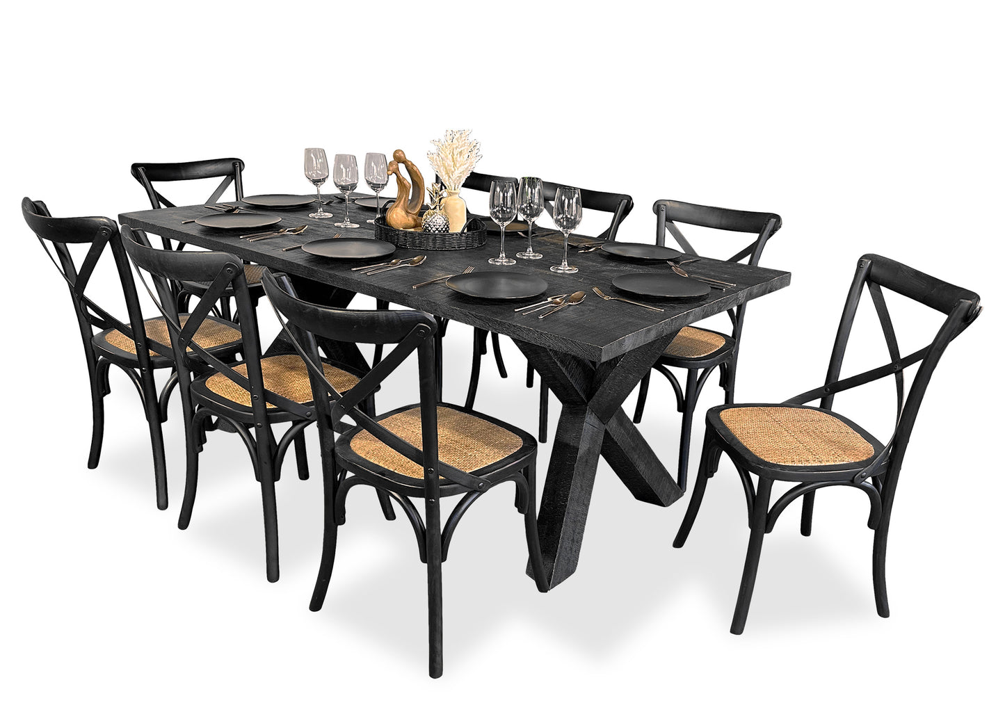 Ebony Bridge & Cross Back Dining Suite
