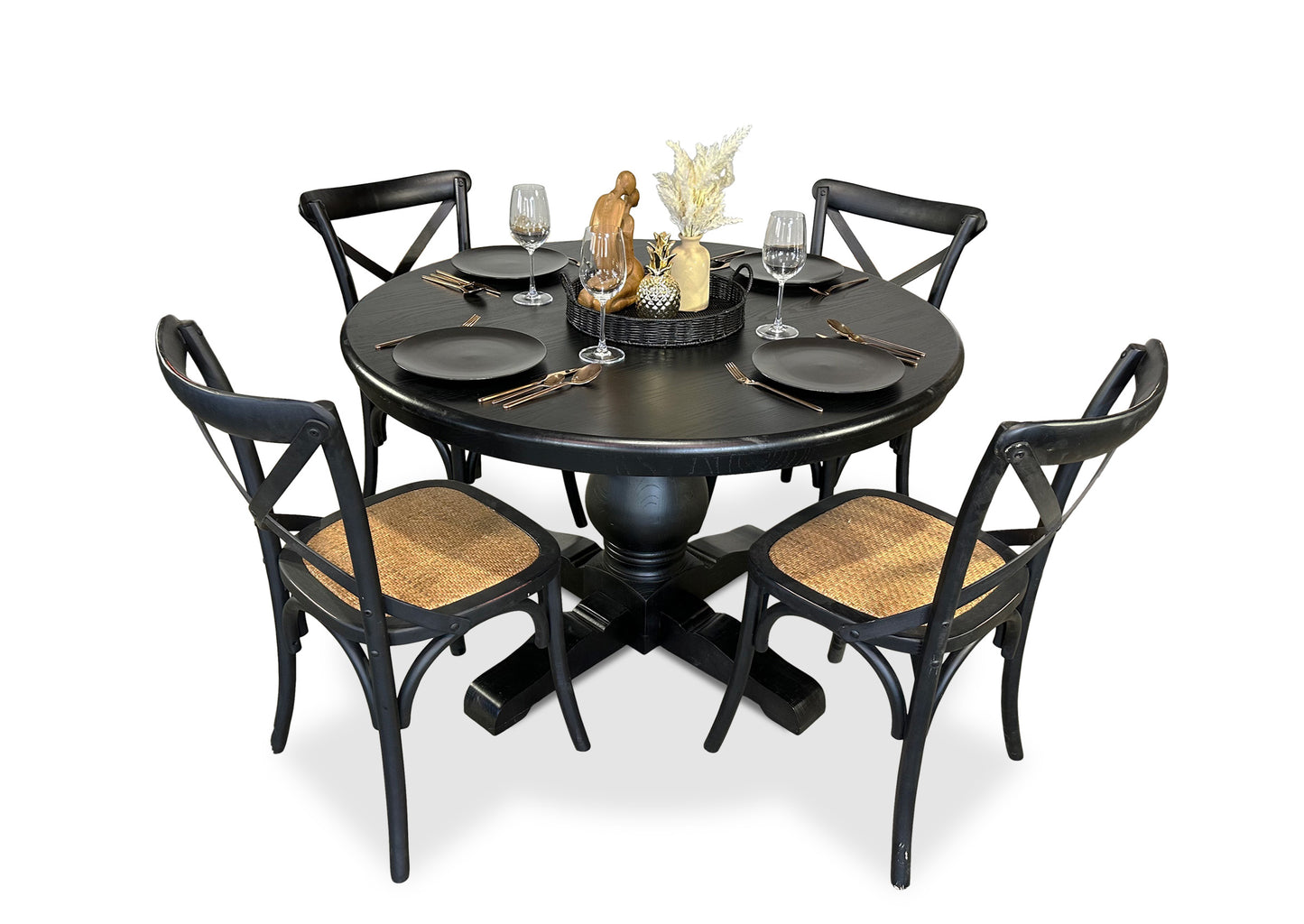 Cross Back Chair - Black (Rattan Seat)