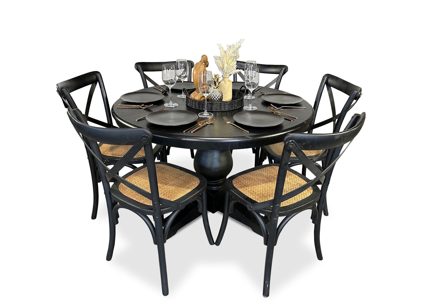 Cross Back Chair - Black (Rattan Seat)