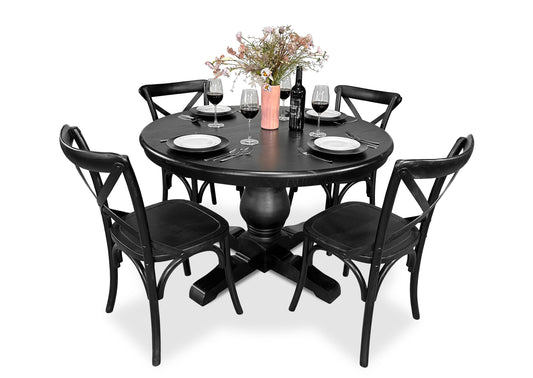 Parisienne Black & Cross Back Dining Suite (1200mm)