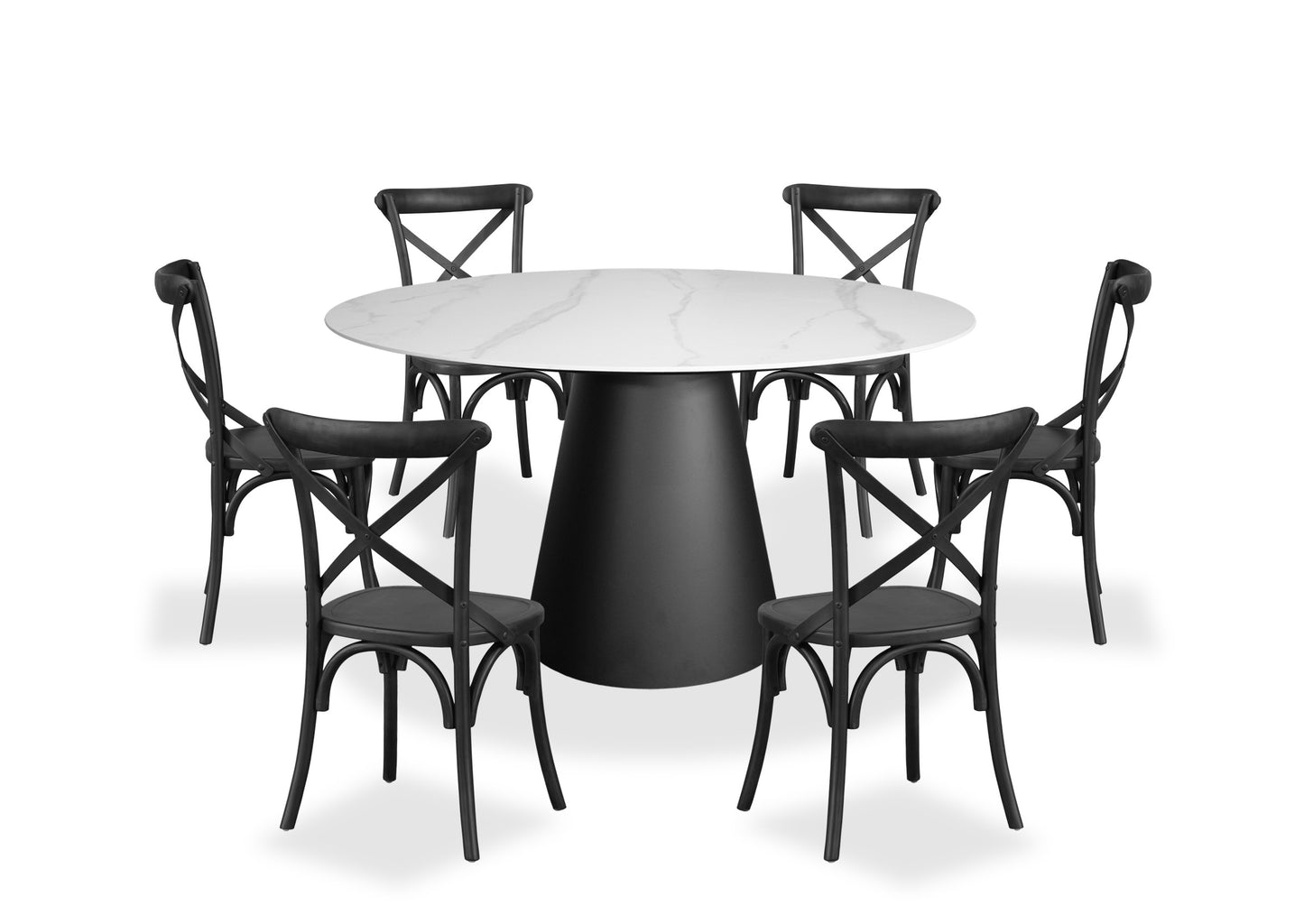 Halo & Cross Back Marble Dining Suite