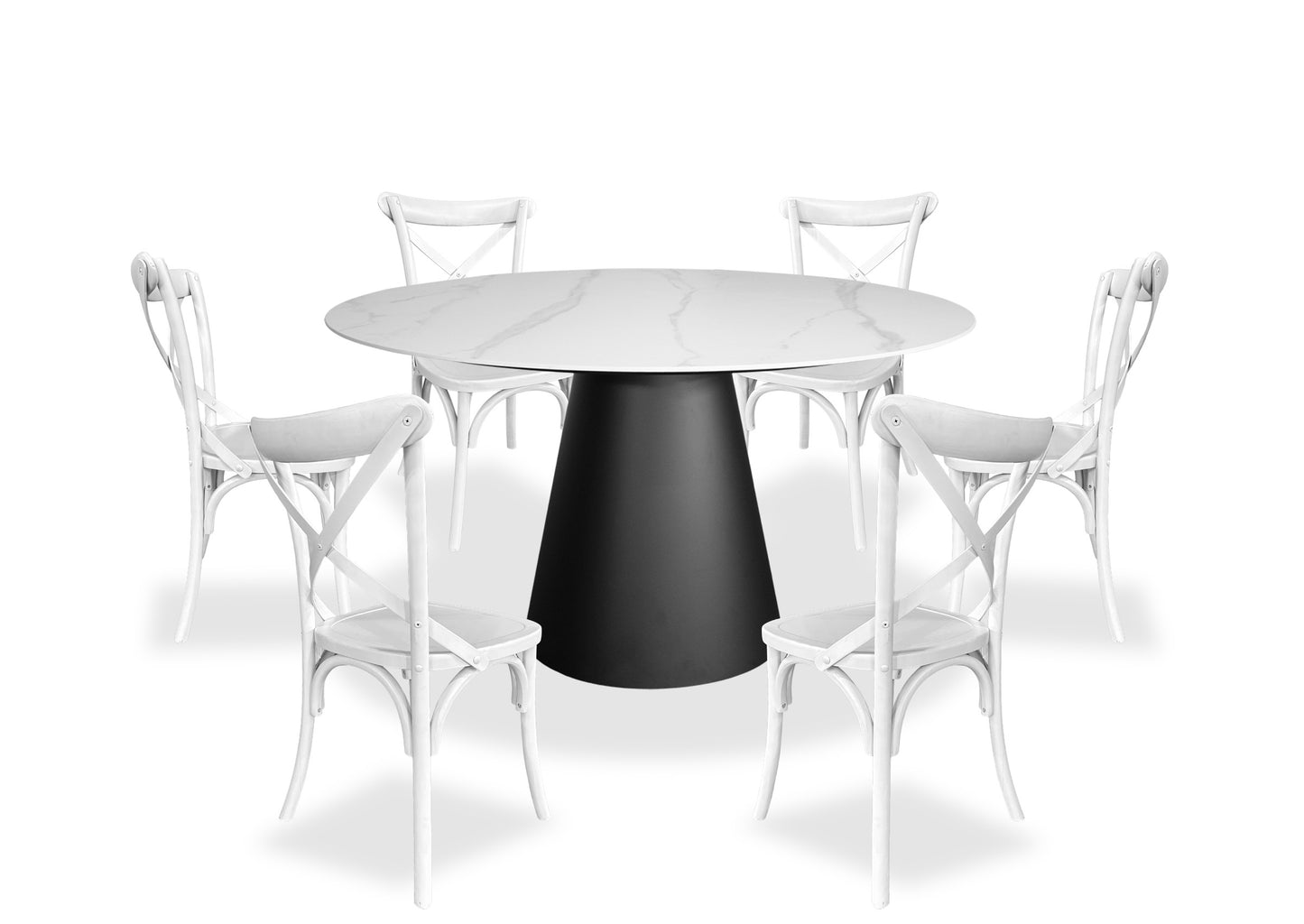 Halo & Cross Back Marble Dining Suite