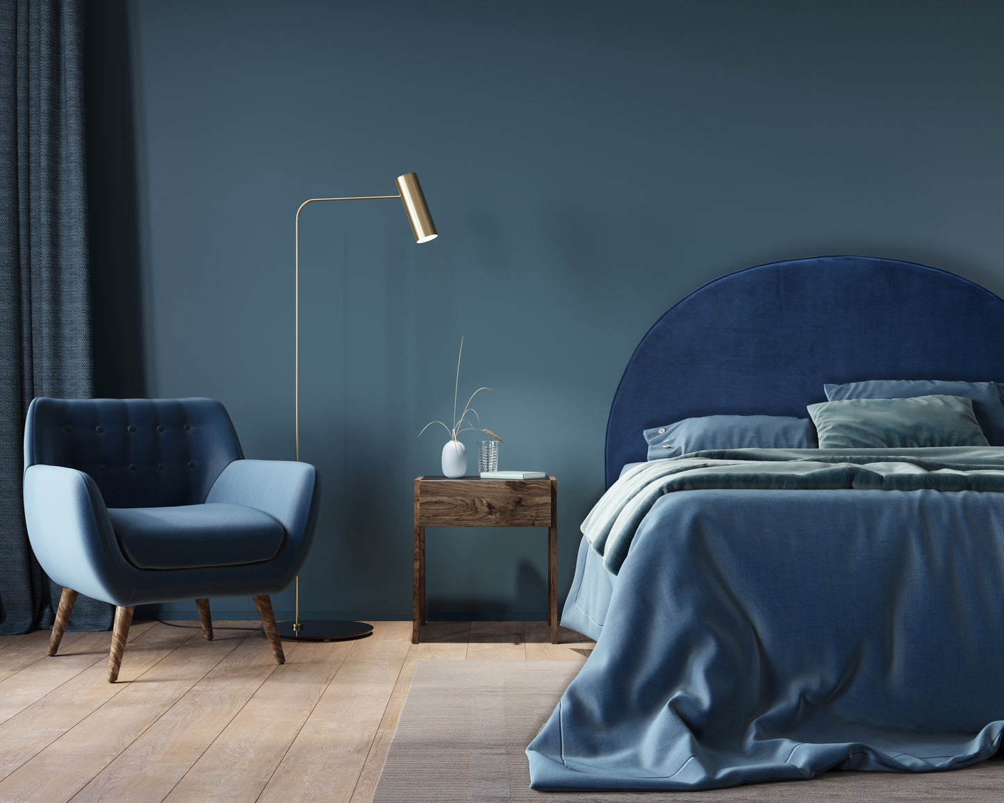 Arched Bedhead - Blue Velvet
