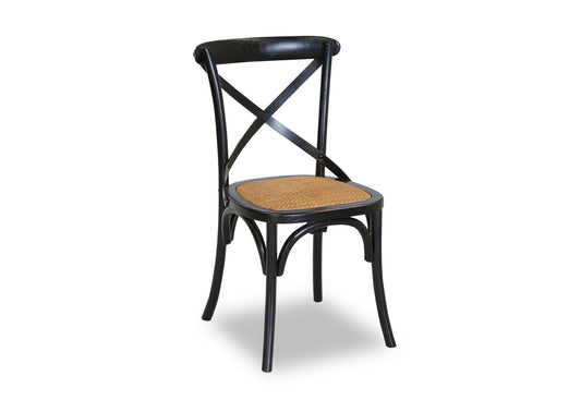 Cross Back Chair - Black (Rattan Seat)