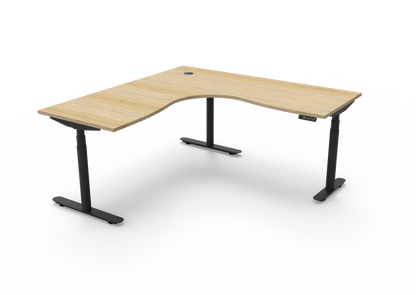 ErgoPro Sit Stand Corner Desk - Oak & Black