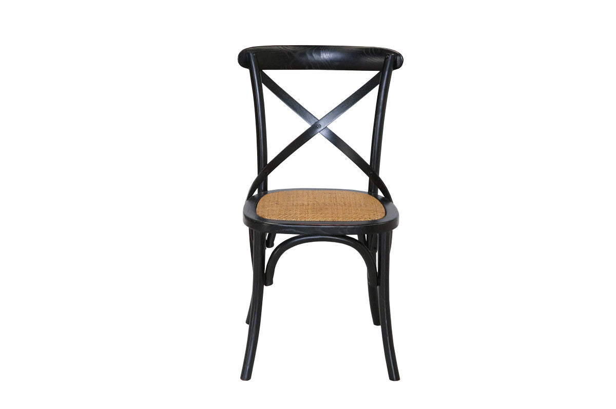 Cross Back Chair - Black (Rattan Seat)