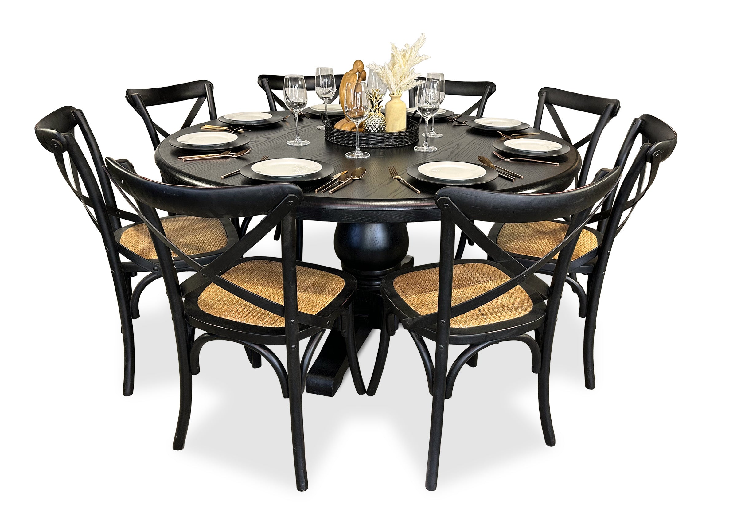 Black cross discount back dining chairs