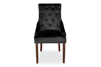 Walnut Scoop Back Chair - Black Velvet