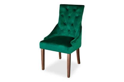 Walnut Scoop Back Chair - Green Velvet