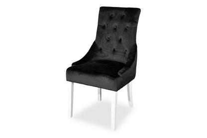 White Scoop Back Chair - Black Velvet