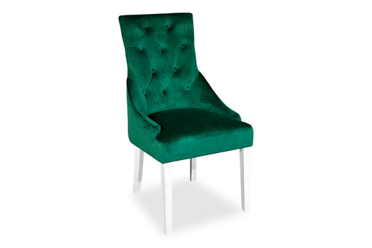 Scoop Back Chair - Green Velvet (White Legs)