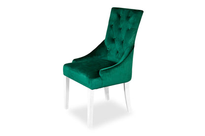 White Scoop Back Chair - Green Velvet